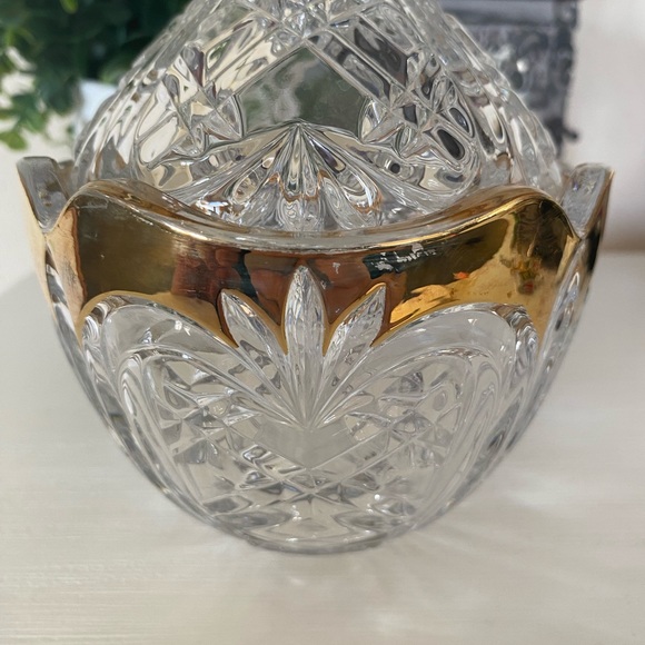 Anna Hutte Bleikristall Lead Germany Crystal Dish with lid Gold Trim Candy Dish - Picture 8 of 8